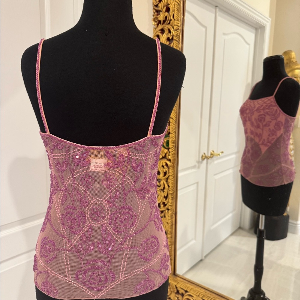 Attitudes by Debra hand, beaded pink camisole top - Picture 7 of 8